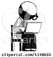 Poster, Art Print Of Ink Doctor Scientist Man Using Laptop Computer While Sitting In Chair Angled Right