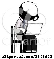 Ink Doctor Scientist Man Using Laptop Computer While Sitting In Chair Angled Right