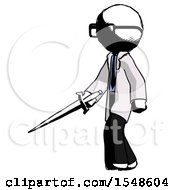 Poster, Art Print Of Ink Doctor Scientist Man With Sword Walking Confidently