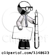 Poster, Art Print Of Ink Doctor Scientist Man Holding Large Envelope And Calligraphy Pen
