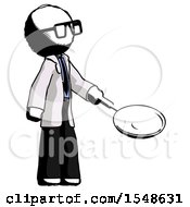 Ink Doctor Scientist Man Frying Egg In Pan Or Wok Facing Right