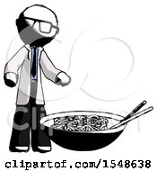 Ink Doctor Scientist Man And Noodle Bowl Giant Soup Restaraunt Concept