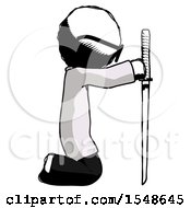 Poster, Art Print Of Ink Doctor Scientist Man Kneeling With Ninja Sword Katana Showing Respect
