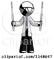 Ink Doctor Scientist Man Posing With Two Ninja Sword Katanas Up