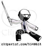 Poster, Art Print Of Ink Doctor Scientist Man With Ninja Sword Katana In Defense Pose