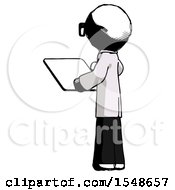 Poster, Art Print Of Ink Doctor Scientist Man Looking At Tablet Device Computer With Back To Viewer