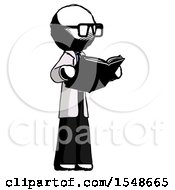 Poster, Art Print Of Ink Doctor Scientist Man Reading Book While Standing Up Facing Away