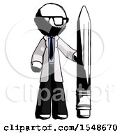 Ink Doctor Scientist Man With Large Pencil Standing Ready To Write