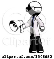 Poster, Art Print Of Ink Doctor Scientist Man Holding Megaphone Bullhorn Facing Right