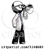 Poster, Art Print Of Ink Doctor Scientist Man Shouting Into Megaphone Bullhorn Facing Right