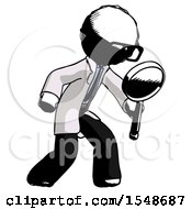 Poster, Art Print Of Ink Doctor Scientist Man Inspecting With Large Magnifying Glass Right