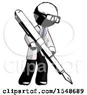 Poster, Art Print Of Ink Doctor Scientist Man Drawing Or Writing With Large Calligraphy Pen