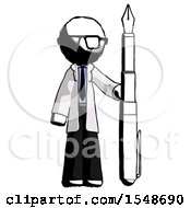 Ink Doctor Scientist Man Holding Giant Calligraphy Pen
