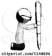 Ink Doctor Scientist Man Posing With Giant Pen In Powerful Yet Awkward Manner