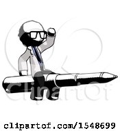 Ink Doctor Scientist Man Riding A Pen Like A Giant Rocket