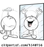 Clipart Of A Gloomy Moodie Character Seeing Himself As Happy In A Mirror Royalty Free Vector Illustration