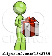 Green Design Mascot Woman Giving A Present