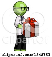 Green Doctor Scientist Man Giving A Present