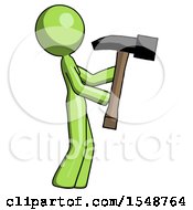 Green Design Mascot Woman Hammering Something On The Right
