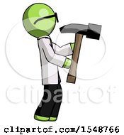 Poster, Art Print Of Green Doctor Scientist Man Hammering Something On The Right