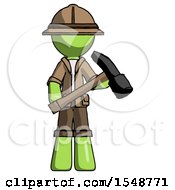 Poster, Art Print Of Green Explorer Ranger Man Holding Hammer Ready To Work
