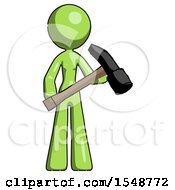 Poster, Art Print Of Green Design Mascot Woman Holding Hammer Ready To Work