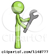 Green Design Mascot Woman Using Wrench Adjusting Something To Right