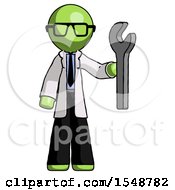 Green Doctor Scientist Man Holding Wrench Ready To Repair Or Work
