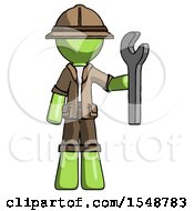 Poster, Art Print Of Green Explorer Ranger Man Holding Wrench Ready To Repair Or Work