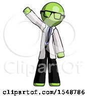 Poster, Art Print Of Green Doctor Scientist Man Waving Emphatically With Right Arm