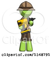 Green Explorer Ranger Man Holding Large Drill