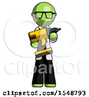 Green Doctor Scientist Man Holding Large Drill
