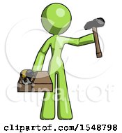 Poster, Art Print Of Green Design Mascot Woman Holding Tools And Toolchest Ready To Work