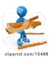 Overwhelmed Dependable Blue Person Carrying A Heavy And Large Load Of Responsiblities Clipart Illustration Image