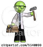 Green Doctor Scientist Man Holding Tools And Toolchest Ready To Work