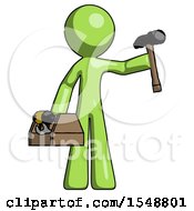 Poster, Art Print Of Green Design Mascot Man Holding Tools And Toolchest Ready To Work