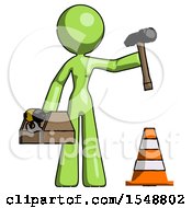 Green Design Mascot Woman Under Construction Concept Traffic Cone And Tools