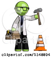 Green Doctor Scientist Man Under Construction Concept Traffic Cone And Tools