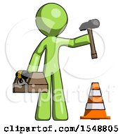 Green Design Mascot Man Under Construction Concept Traffic Cone And Tools
