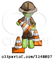 Poster, Art Print Of Green Explorer Ranger Man Holding A Traffic Cone