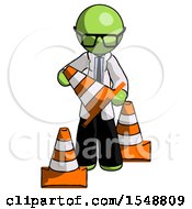 Poster, Art Print Of Green Doctor Scientist Man Holding A Traffic Cone