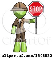 Poster, Art Print Of Green Explorer Ranger Man Holding Stop Sign