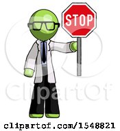Poster, Art Print Of Green Doctor Scientist Man Holding Stop Sign