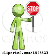 Poster, Art Print Of Green Design Mascot Man Holding Stop Sign