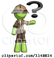 Poster, Art Print Of Green Explorer Ranger Man Holding Question Mark To Right