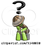 Poster, Art Print Of Green Explorer Ranger Man Thinker Question Mark Concept