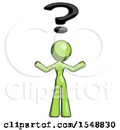 Poster, Art Print Of Green Design Mascot Woman Question Mark Above Head Confused