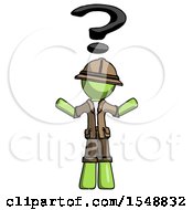 Poster, Art Print Of Green Explorer Ranger Man With Question Mark Above Head Confused