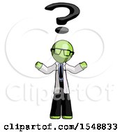 Poster, Art Print Of Green Doctor Scientist Man With Question Mark Above Head Confused