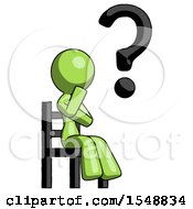Poster, Art Print Of Green Design Mascot Woman Question Mark Concept Sitting On Chair Thinking